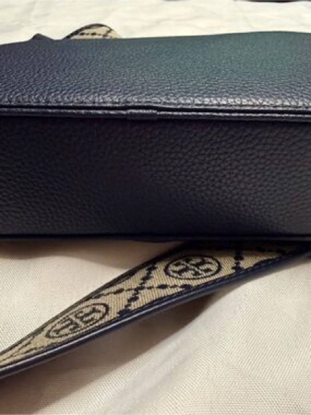 Tory Burch Black Pebbled Leather Crossbody with Logo Jacquard Strap - Picture 2 of 4